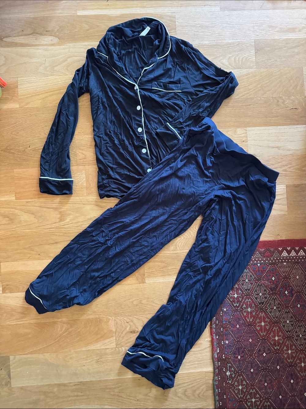 Lively Navy Pajama Set with White Piping